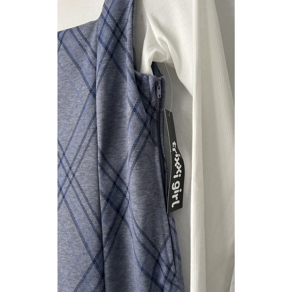 NWT Trixxi Girl 2pc Blue Plaid Pleated Skirt Jumper Rib White Shirt-Girls Large - Picture 3 of 13